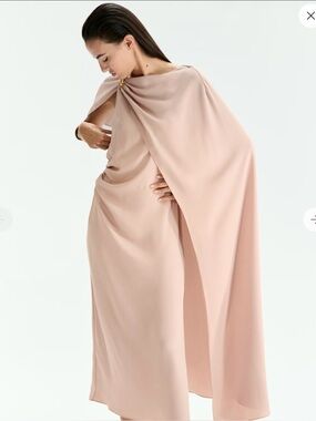 NWT H&M Limited Edition Beige Cape Detail Dress Grecian Silhouette Size S